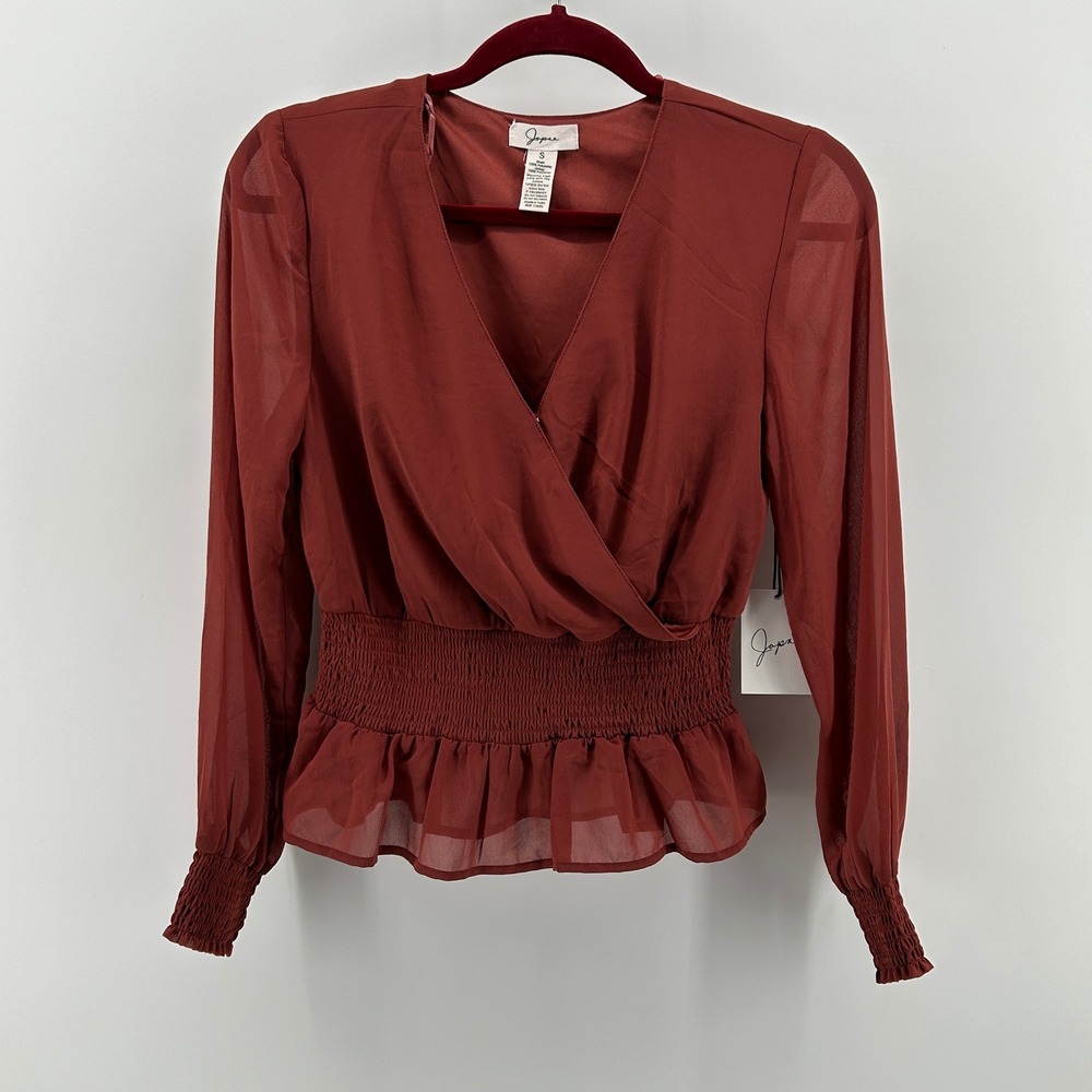 Japna Rust Smocked Peplum Blouse Surplice S NWT 30621BS Romantic Festival Boho
